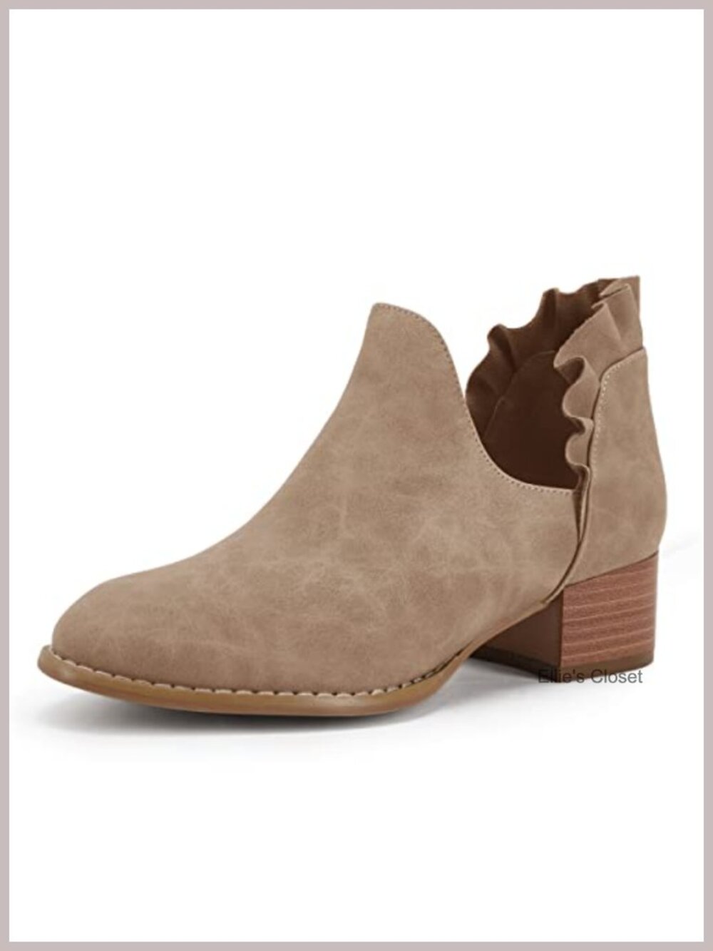 Faux Leather Ruffled Ankle Booties Pointed Toe Chunky Low Heel Western